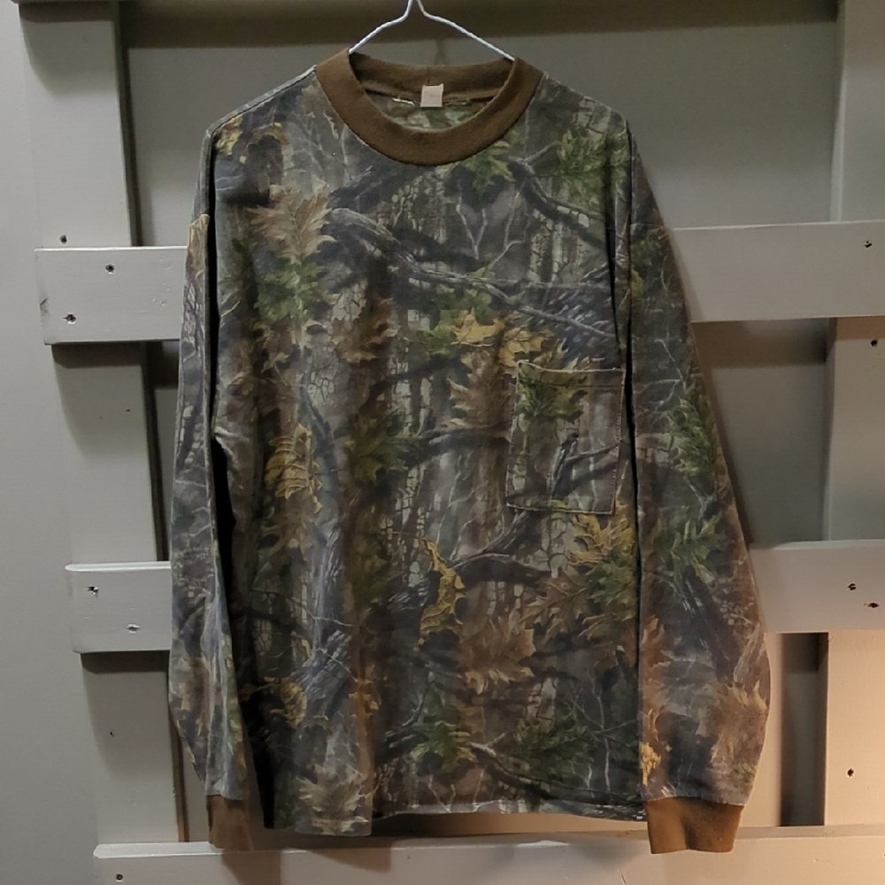 Real Tree Camo Long sleeve with Brown Collar and Cuffs